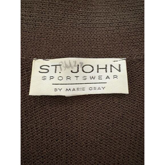 St John Sportswear Marie Gray Brown Knit Sweater Jacket Long Military Style M - Picture 4 of 12